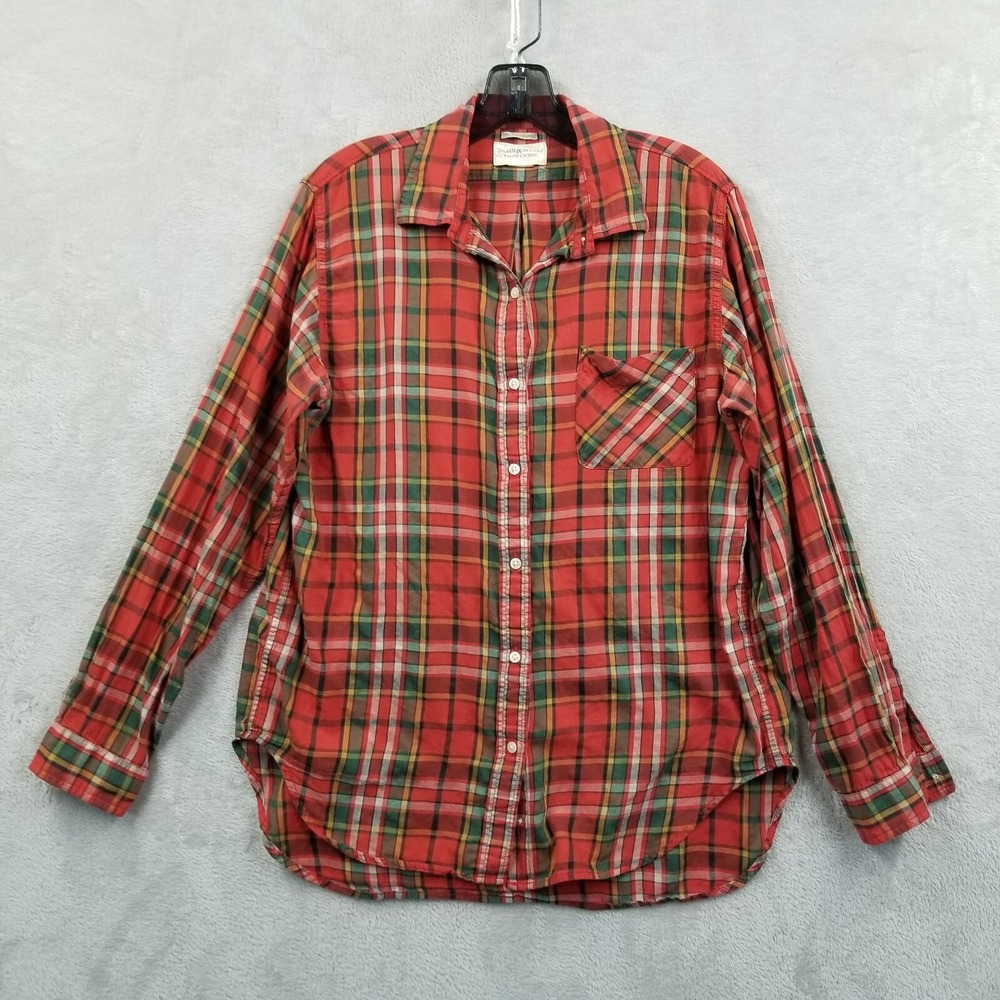 Denim & Supply RL Boyfriend Shirt Women L Scotch Plaid 100% Cotton Lightweight‎